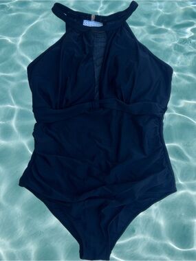Black High Neck One-Piece Swimsuit - Women Swim